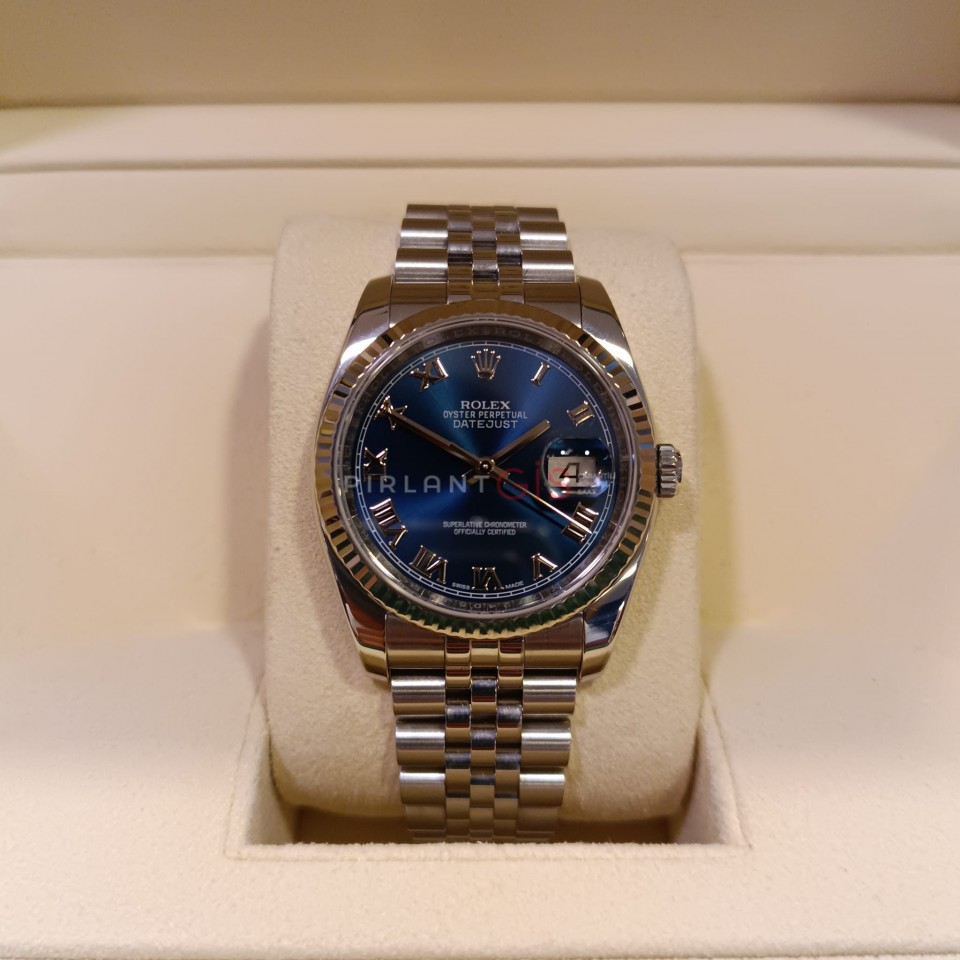 ROLEX Date Just 36 mm Blue Romen Dial 116234 Jubilee