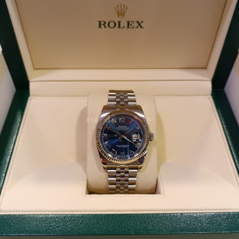 ROLEX Date Just 36 mm Blue Romen Dial 116234 Jubilee