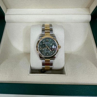 ROLEX Date Just 31 mm Gold & Steel 278273 Oyster Green Floral Diamond Dial