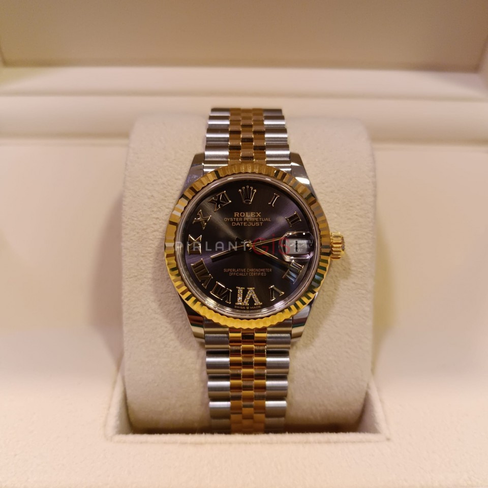 ROLEX Date Just 31 mm Steel & Yellow Gold 278273 Jubilee Dark Rhodium VI Diamond Dial