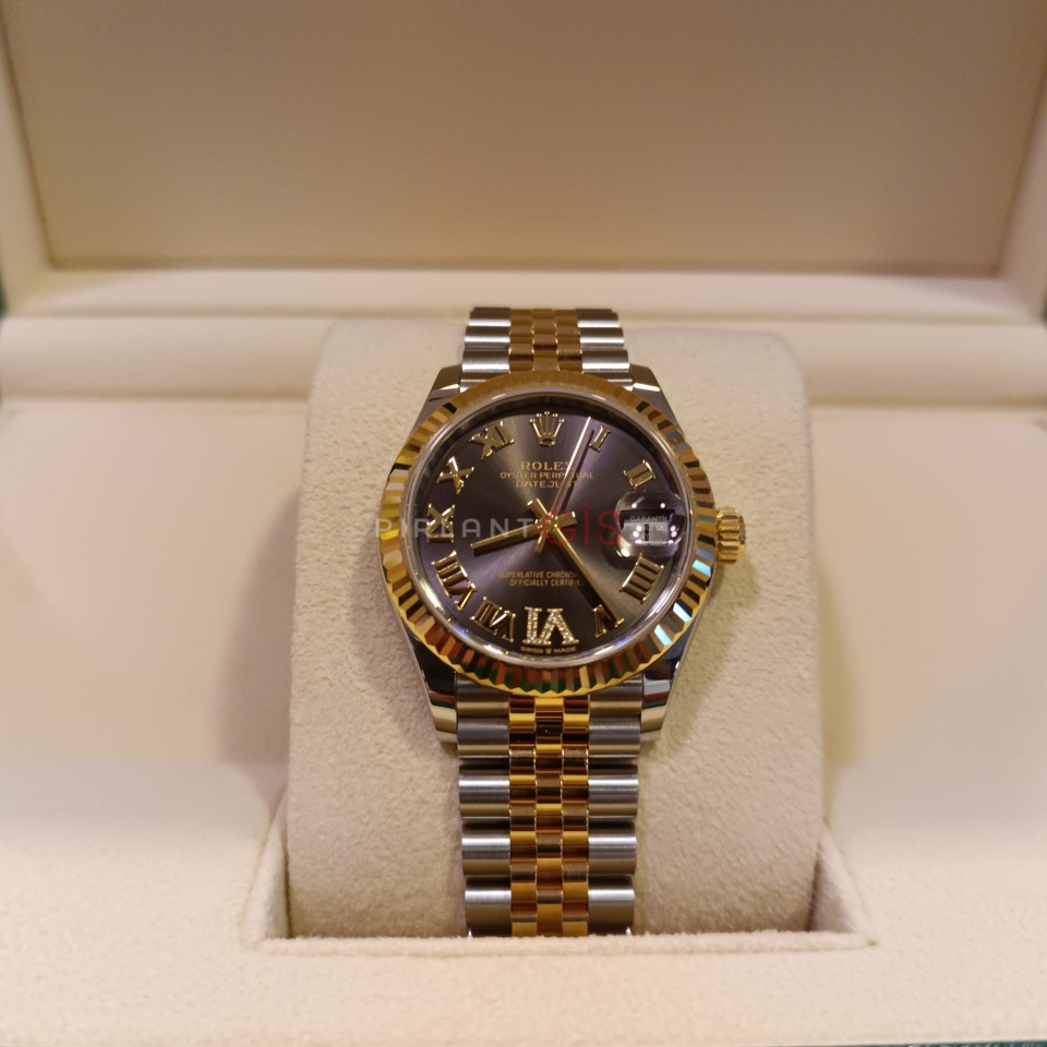 ROLEX Date Just 31 mm Steel & Yellow Gold 278273 Jubilee Dark Rhodium VI Diamond Dial