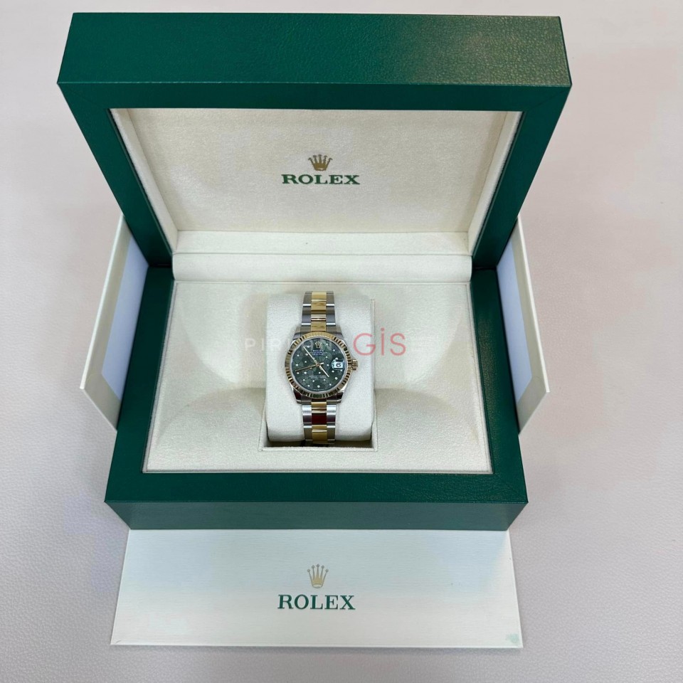 ROLEX Date Just 31 mm Gold & Steel 278273 Oyster Green Floral Diamond Dial