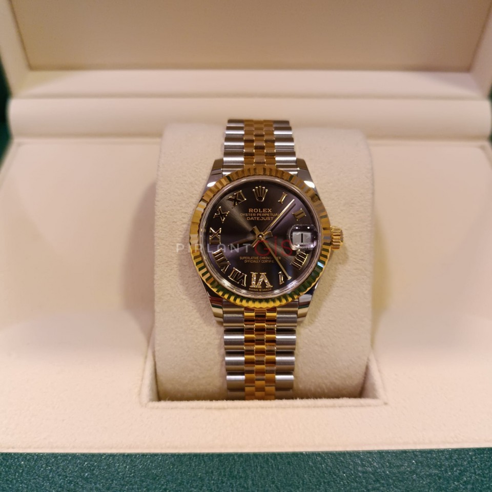 ROLEX Date Just 31 mm Steel & Yellow Gold 278273 Jubilee Dark Rhodium VI Diamond Dial