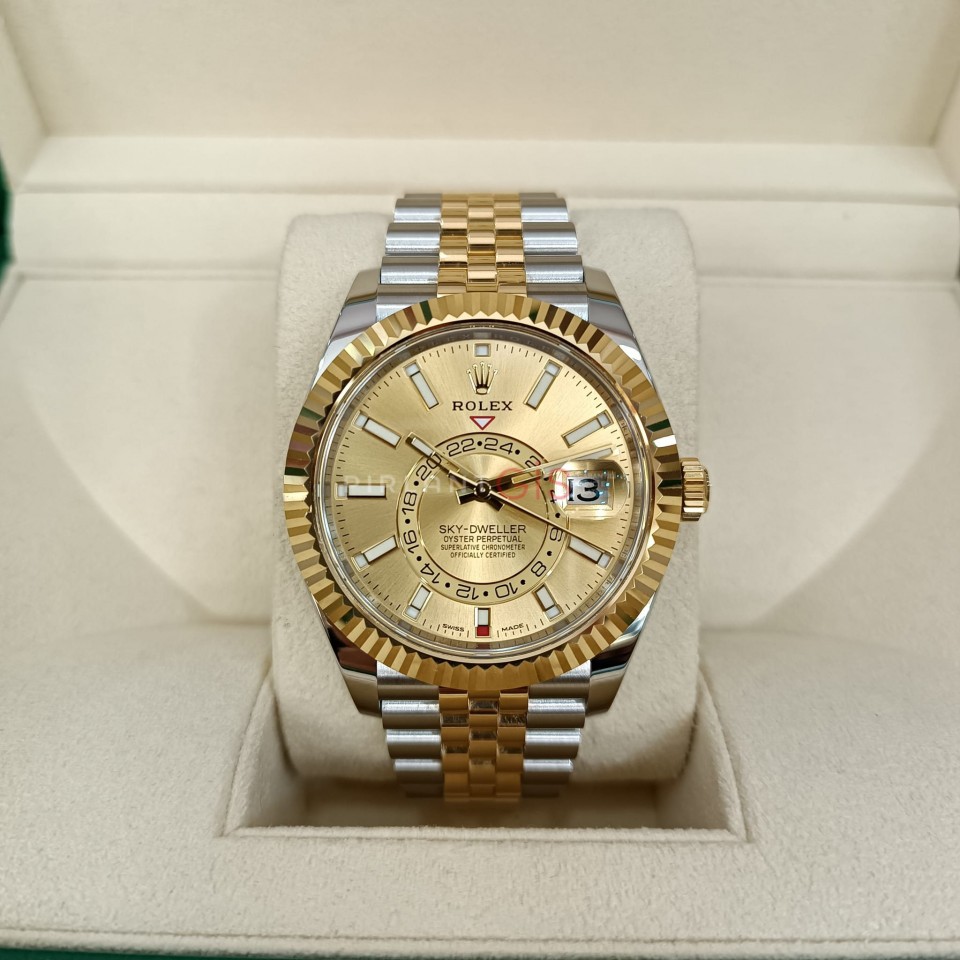 ROLEX Sky-Dweller Steel & Yellow Gold Jubilee Champagne Dial 326933