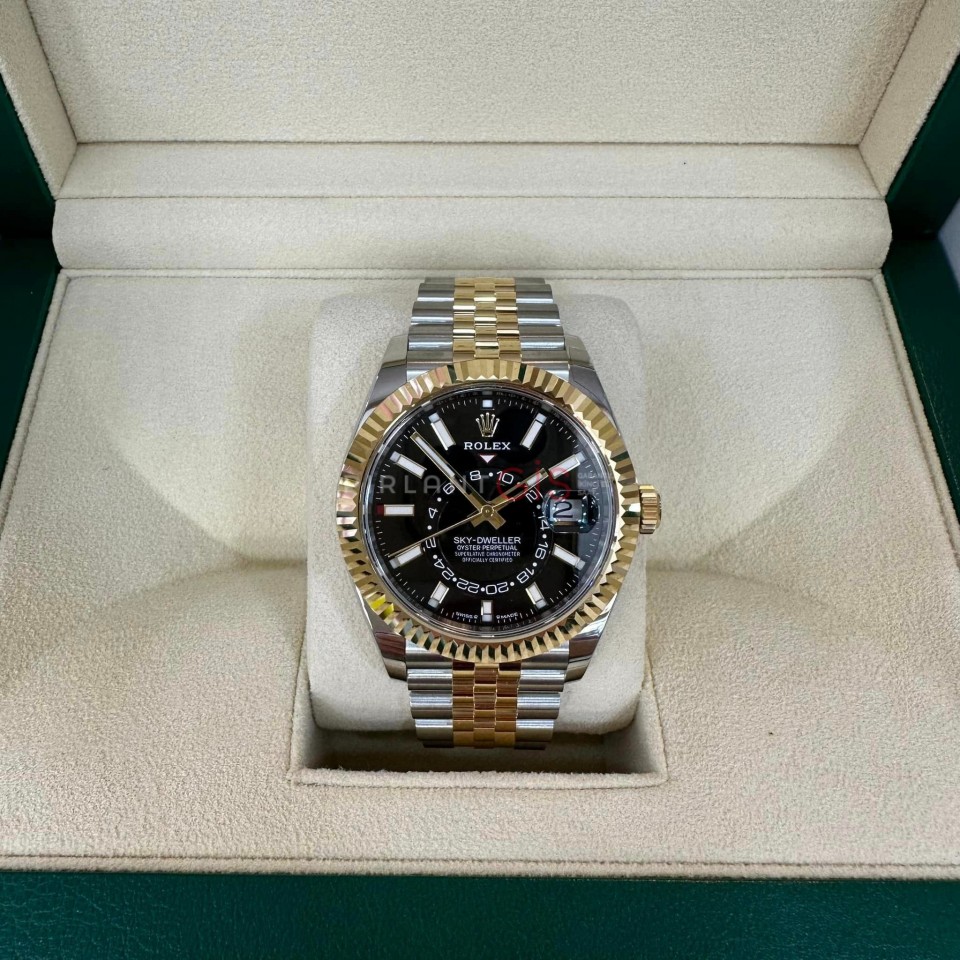 ROLEX Sky-Dweller Steel & Yellow Gold Black Dial 336933 Jubilee