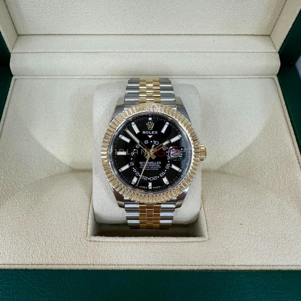 ROLEX Sky-Dweller Steel & Yellow Gold Black Dial 336933 Jubilee