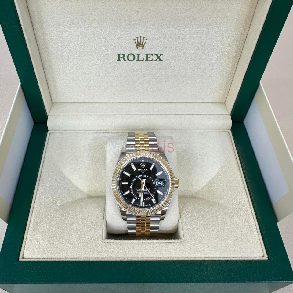 ROLEX Sky-Dweller Steel & Yellow Gold Black Dial 336933 Jubilee